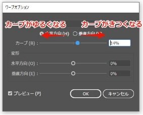 ワープオプションのカーブのパーセントを調整する