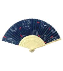 白竹扇子 紺地金魚
