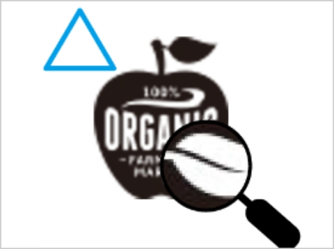 解像度が低く拡大するとぼやけたモノクロ2階調のロゴ