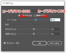 ワープオプションのカーブのパーセントを調整する