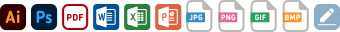 AI・PSD・PDF・JPG等の画像データ、word、エクセルアイコン