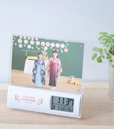 卒園記念品向け　フォトフレーム電波時計　H092541