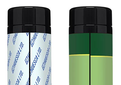 印刷の特性上、本体をぐるっと一周するデザインの端と端が完全に一致しないことがあるイメージ