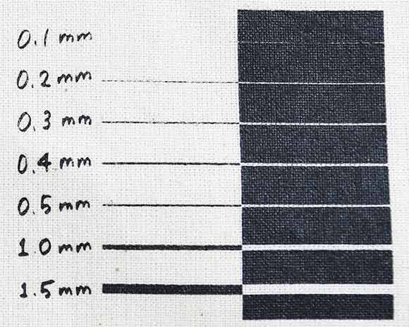 0.1mm～1.5mmまでの線・抜き幅の印刷サンプル