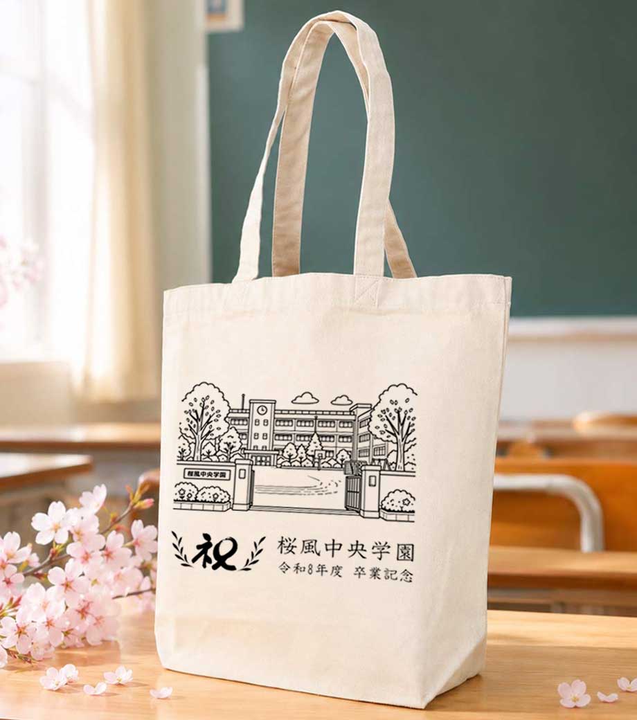 卒業・卒園記念品向け キャンバストート(M) 名入れイメージ