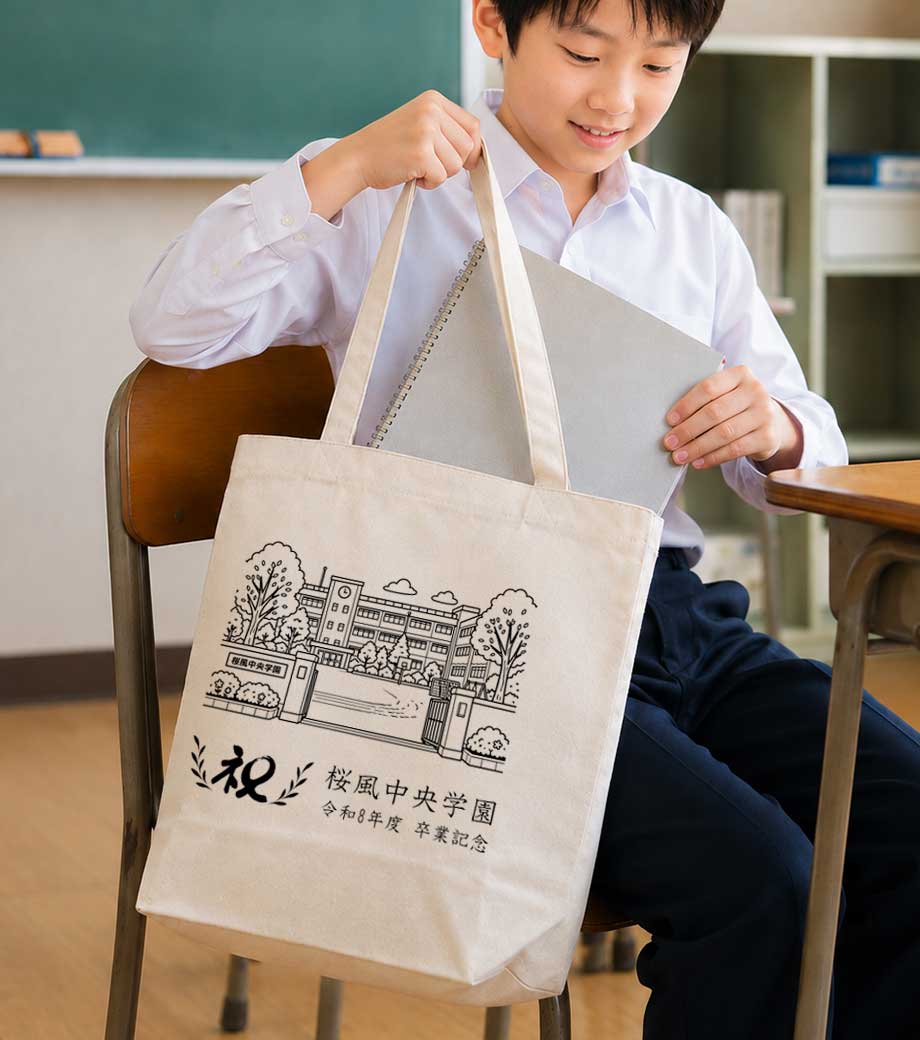 卒業・卒園記念品向け キャンバストート(M) A4サイズが入ります