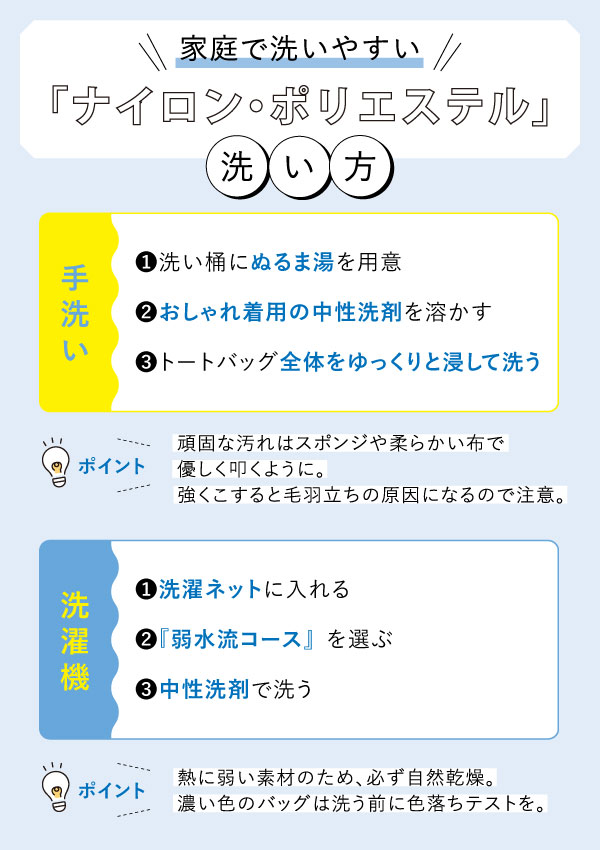 ナイロン・ポリエステル素材の洗い方と注意点