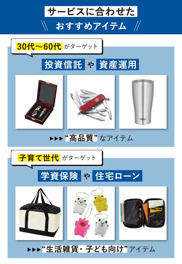 金融業界ノベルティ サービスにあわせたおすすめアイテム