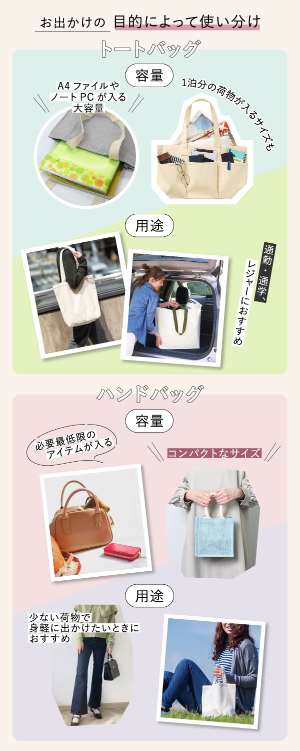 トートバッグとハンドバッグの容量とサイズ感