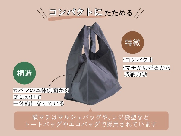 コンパクトにたためる横マチ